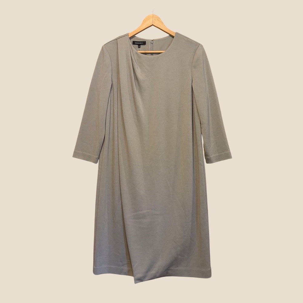 Lafayette 148 New York Dress Large Virgin Wool Draped Shift Gray Elegant Luxury
